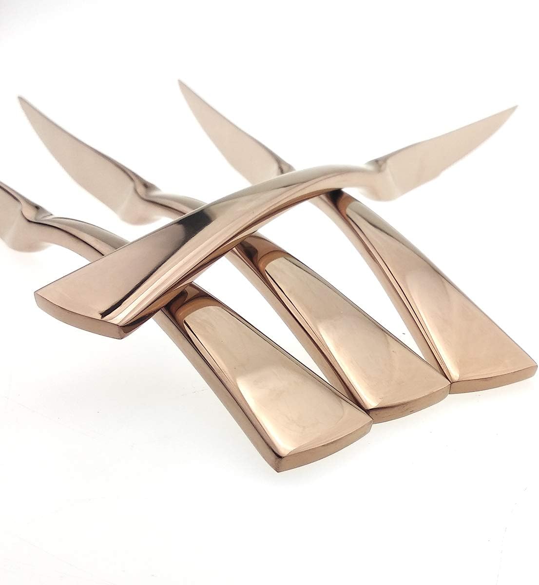 Uniturck Heavy Duty Stainless Steel Steak Knives Set of 6, Flatware Cutlery Set Great For Kitchen Weddings Parties, Mirror Polished, Rose Gold