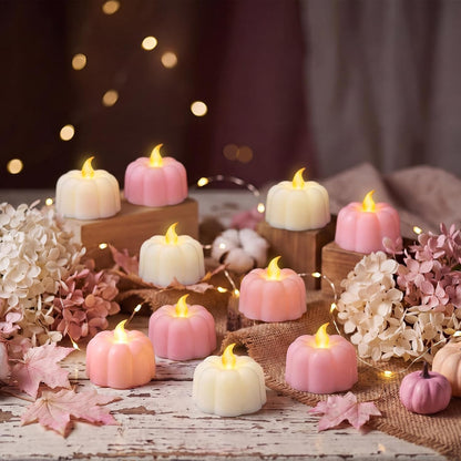 24 Pcs Halloween Pumpkin Tea Light Flameless Pumpkin Candles, Pink