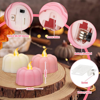 24 Pcs Halloween Pumpkin Tea Light Flameless Pumpkin Candles, Pink