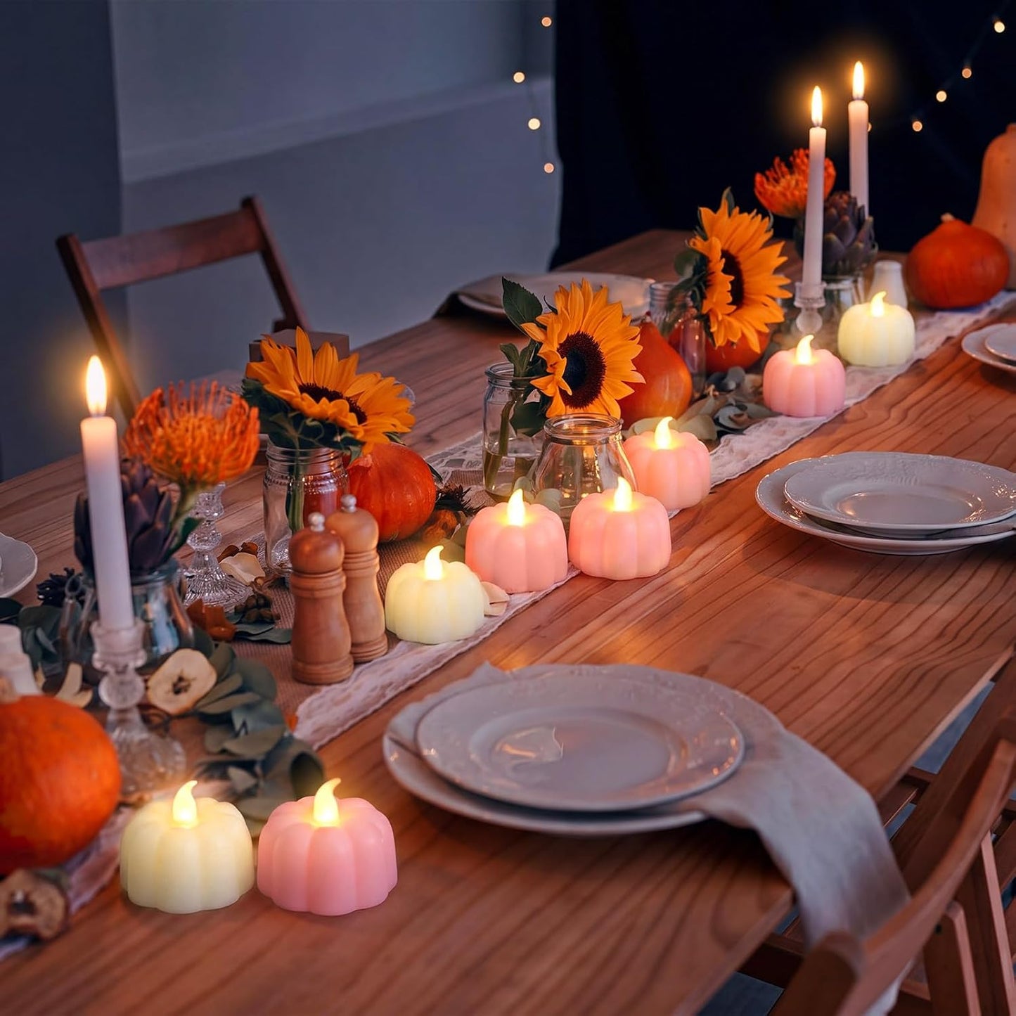 24 Pcs Halloween Pumpkin Tea Light Flameless Pumpkin Candles, Pink