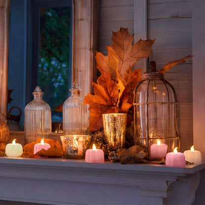24 Pcs Halloween Pumpkin Tea Light Flameless Pumpkin Candles, Pink