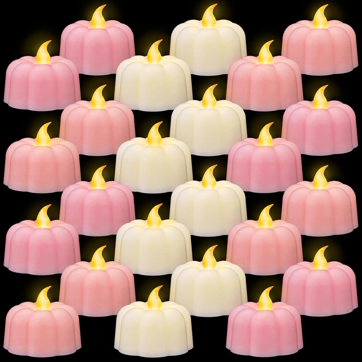 24 Pcs Halloween Pumpkin Tea Light Flameless Pumpkin Candles, Pink
