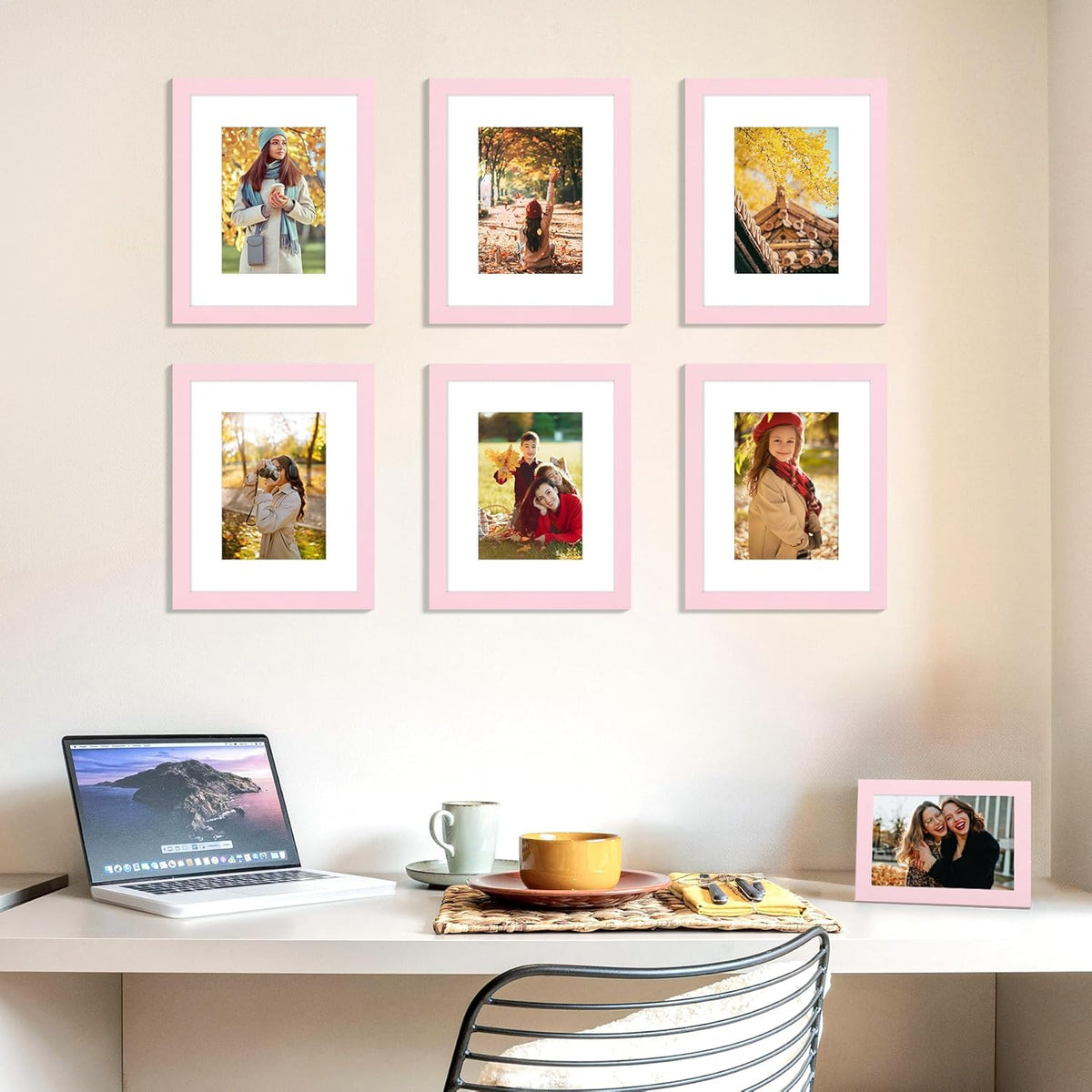 8x10 Picture Frame, Fits 5x7 Photos with Mat, Pink