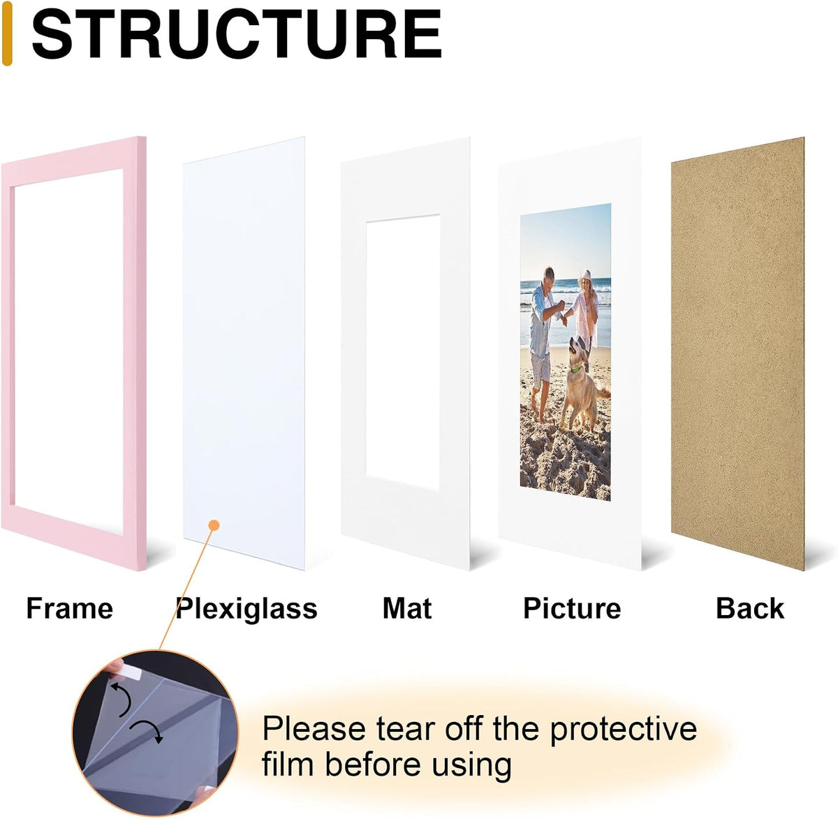 8x10 Picture Frame, Fits 5x7 Photos with Mat, Pink