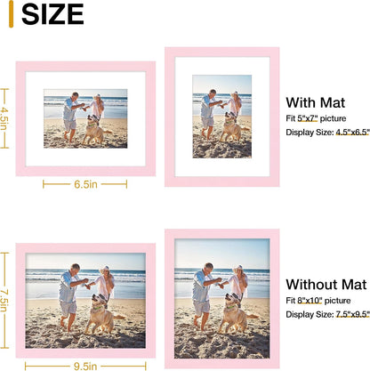8x10 Picture Frame, Fits 5x7 Photos with Mat, Pink