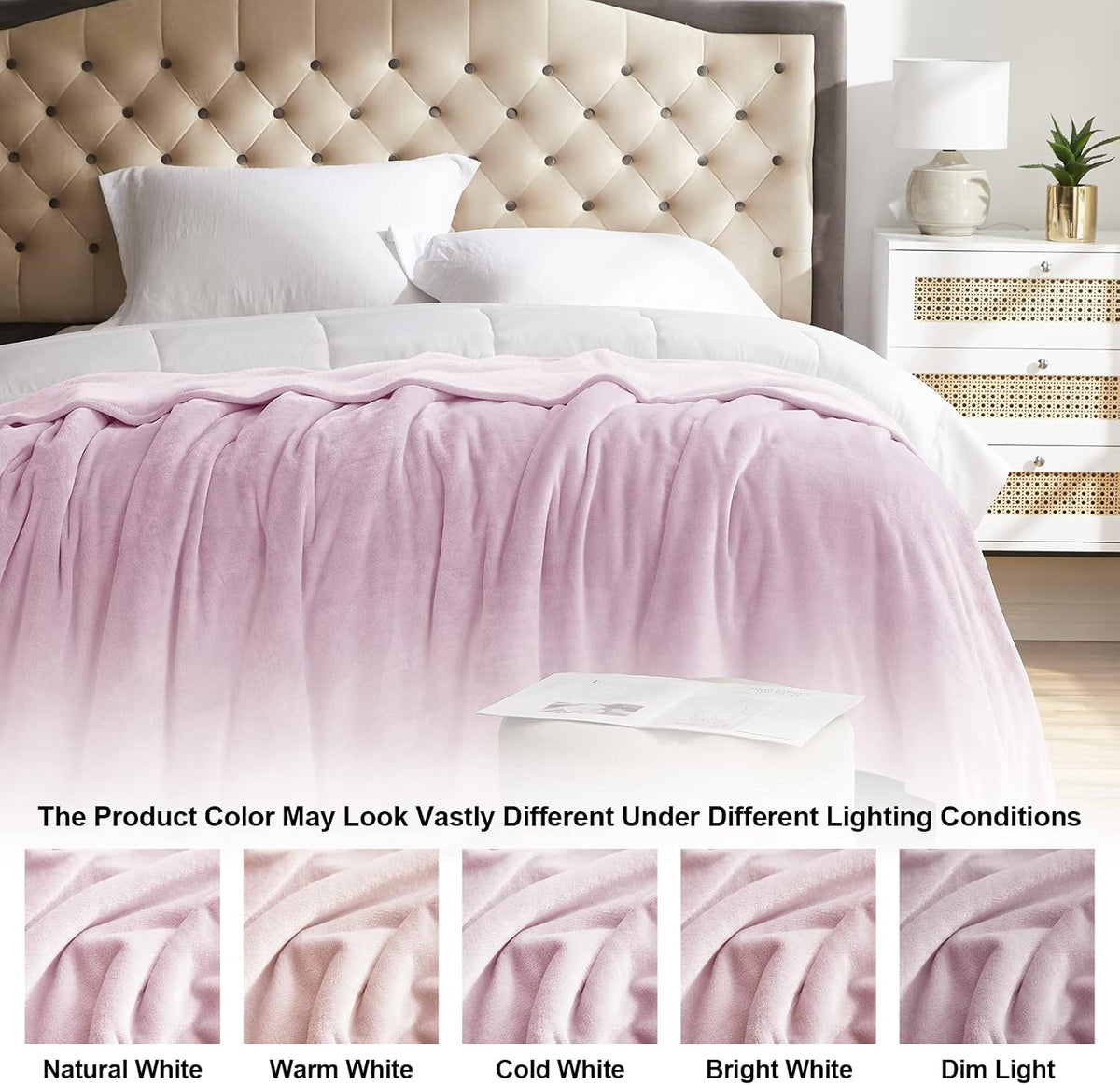 KMUSET Fleece Blanket Throw Size Pink Lightweight Super Soft Cozy Luxury Bed Blanket Microfiber