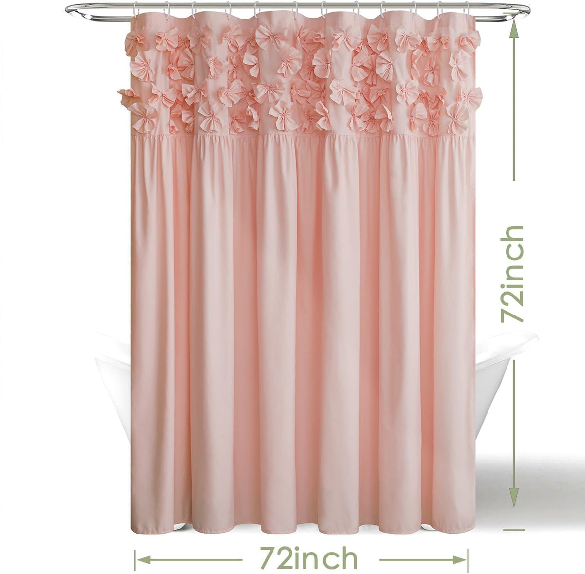 Handmade Bow Tie Shower Curtain, Peach Pink, 72 x 72 in