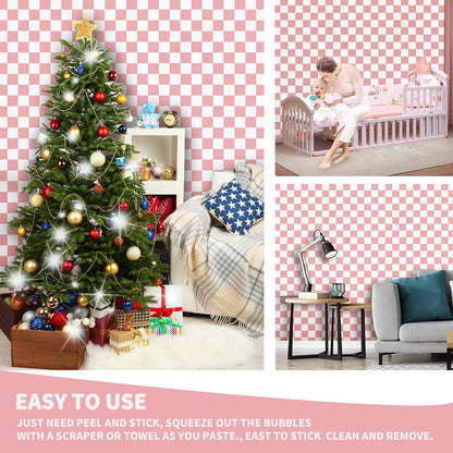 Pink and White Mosaic Peel and Stick Self-Adhesive Lattice Wallpaper Removable Decorative for Home Office Store Wall Decoration and Furniture Renovation 17.3 x 118 inches