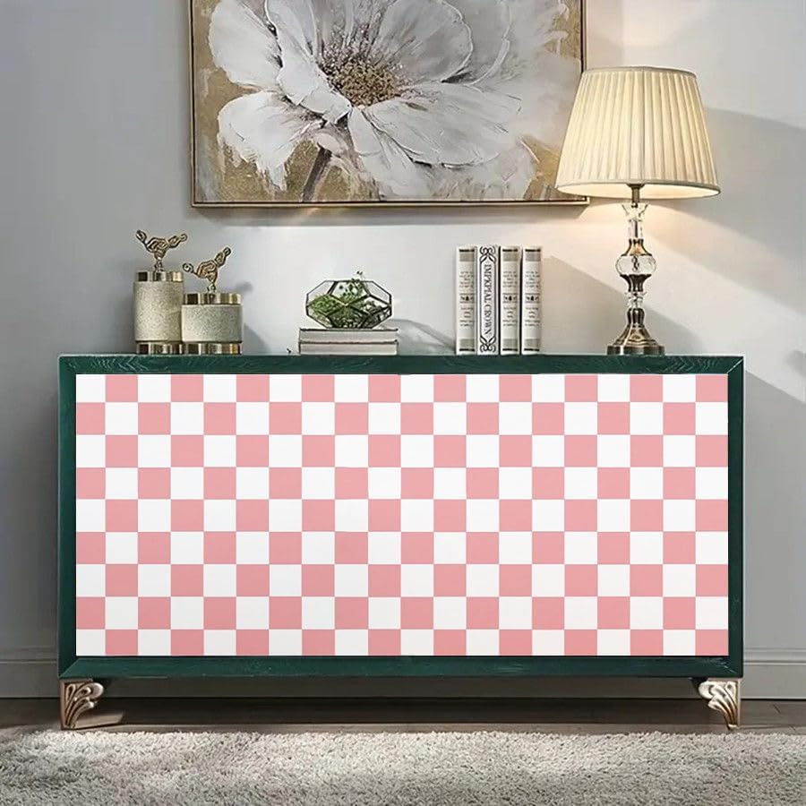 Pink and White Mosaic Peel and Stick Self-Adhesive Lattice Wallpaper Removable Decorative for Home Office Store Wall Decoration and Furniture Renovation 17.3 x 118 inches