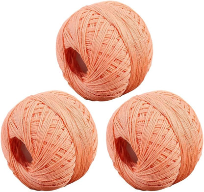 3 Rolls of Cotton Yarn - 50g/Roll, Cotton Linen Lace Thread for Knitting & Crocheting, Size 6 Knitting Thread Lace, Blending 60% Cotton and 40% Linen (#08 Orange Peach)