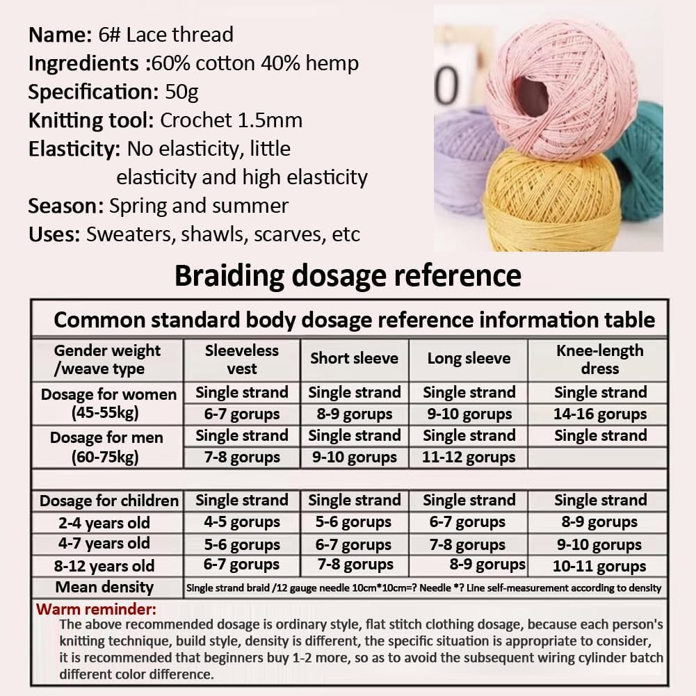 3 Rolls of Cotton Yarn - 50g/Roll, Cotton Linen Lace Thread for Knitting & Crocheting, Size 6 Knitting Thread Lace, Blending 60% Cotton and 40% Linen (#08 Orange Peach)