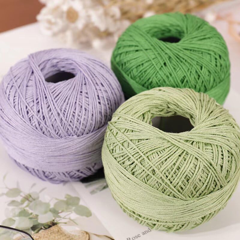 3 Rolls of Cotton Yarn - 50g/Roll, Cotton Linen Lace Thread for Knitting & Crocheting, Size 6 Knitting Thread Lace, Blending 60% Cotton and 40% Linen (#08 Orange Peach)
