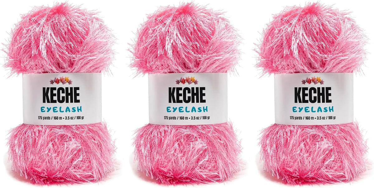Eyelash Fun Fur Yarn - Premium Soft Crochet Yarn DIY Hand Knitting 100% Polyester 175 Yds 3.53 Oz (Pack of 3) - Baby Pink