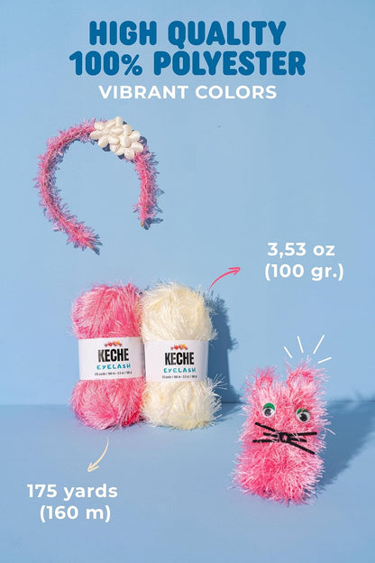Eyelash Fun Fur Yarn - Premium Soft Crochet Yarn DIY Hand Knitting 100% Polyester 175 Yds 3.53 Oz (Pack of 3) - Baby Pink
