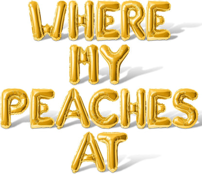 Letter Balloons - WHERE MY PEACHES AT 16" Inch Alphabet Letters Foil Mylar Balloon Bachelorette Party Banner (Gold)