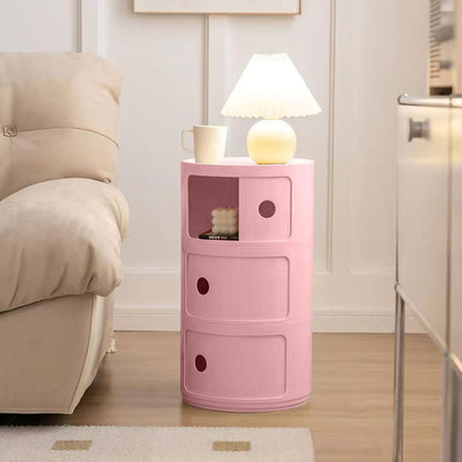 3 Tier Round Nightstand with Drawer, Pink Round Side Table Small Plastic Storage End Table for Bedroom, Living Room, Bathroom