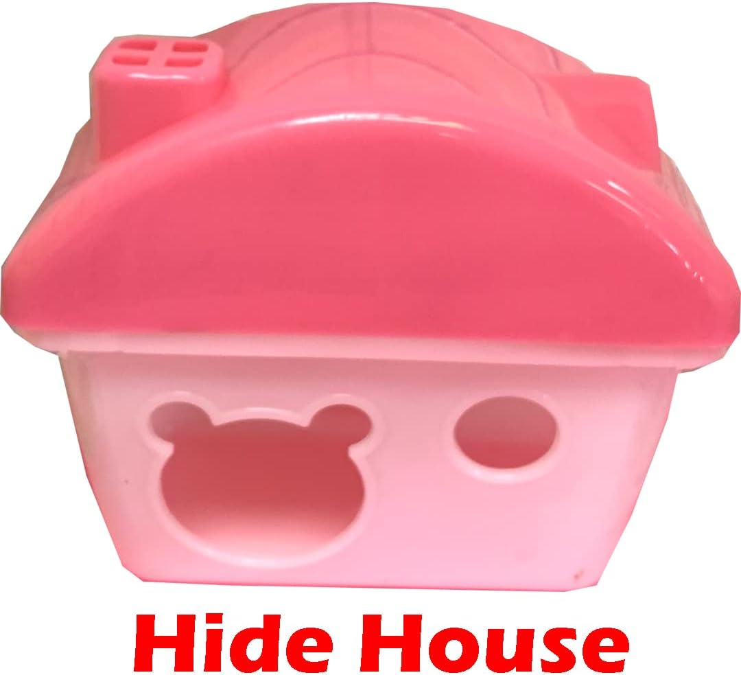 Pink 3-Floors Syrian Hamster Home House Rodent Gerbil Mouse Mice Rat Habitat Cage with Running Wheel Water Bottle Food Bowl Hide House Deep Base
