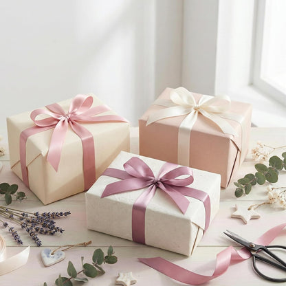 Dusty Rose Double Face Satin Ribbon 1 Inch x 45 Yards Champagne Pink/Rose Gold/Mauve Fabric Ribbon for Gift Wrapping, Flower Bouquets, Bows Making, Wedding Decor (3 Rolls *15Yd)