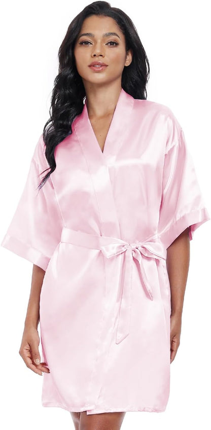 Women’s Short Satin Robes Lightweight Silky V-Neck Sleepwear Wedding Bridal Party Bride Bridesmaid Bathrobes