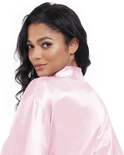 Women’s Short Satin Robes Lightweight Silky V-Neck Sleepwear Wedding Bridal Party Bride Bridesmaid Bathrobes