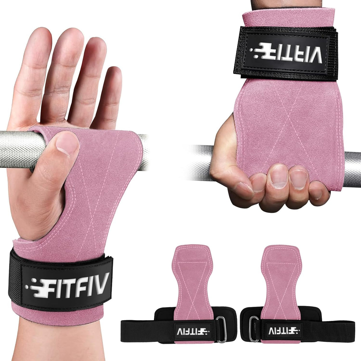 Leather Lifting Straps for Weightlifting, Padded Wrist Support, Pair