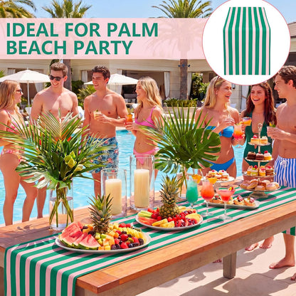 Linen Pink Green Cabana Striped Table Runner, 14 x 120 in