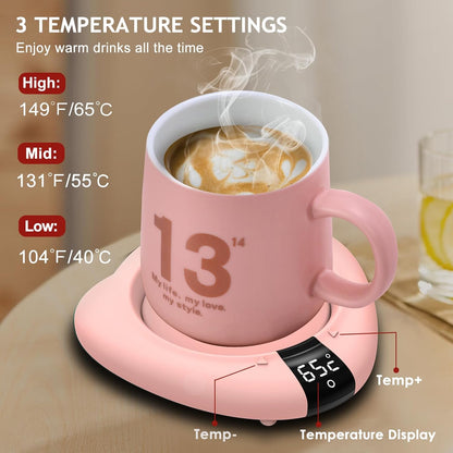 Coffee Mug Warmer (No Cup), Electric Cup Warmer for Desk, 3 Temperature Levels, Auto Shut Off, Portable Mug Heater for Coffee, Beverage, Milk, Tea and Hot Chocolate, Pink