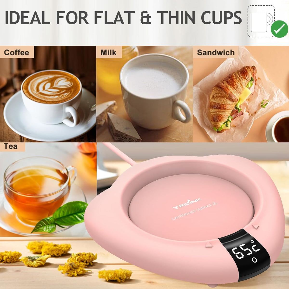 Coffee Mug Warmer (No Cup), Electric Cup Warmer for Desk, 3 Temperature Levels, Auto Shut Off, Portable Mug Heater for Coffee, Beverage, Milk, Tea and Hot Chocolate, Pink