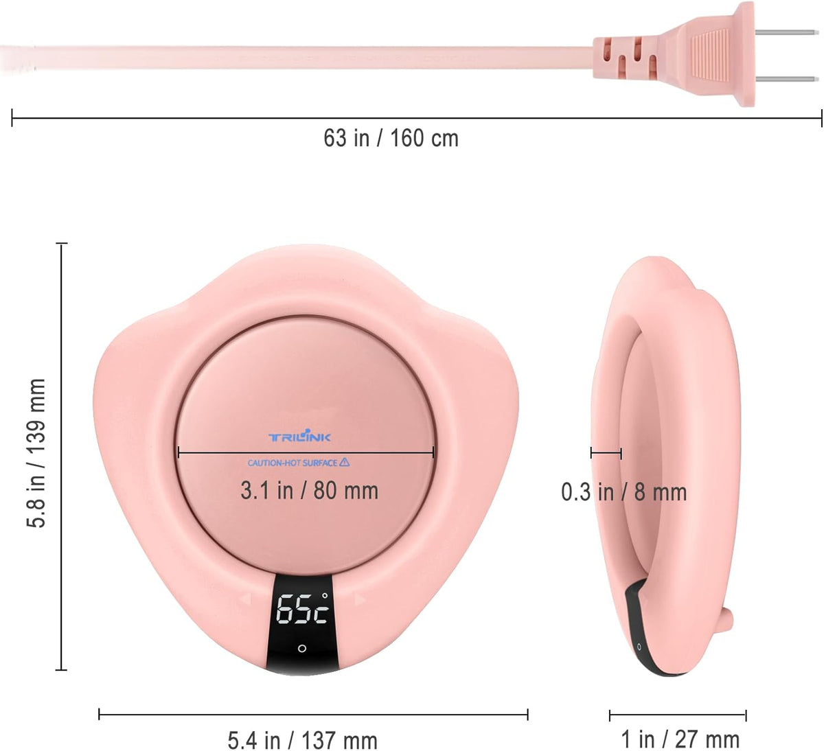 Coffee Mug Warmer (No Cup), Electric Cup Warmer for Desk, 3 Temperature Levels, Auto Shut Off, Portable Mug Heater for Coffee, Beverage, Milk, Tea and Hot Chocolate, Pink