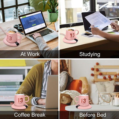 Coffee Mug Warmer (No Cup), Electric Cup Warmer for Desk, 3 Temperature Levels, Auto Shut Off, Portable Mug Heater for Coffee, Beverage, Milk, Tea and Hot Chocolate, Pink