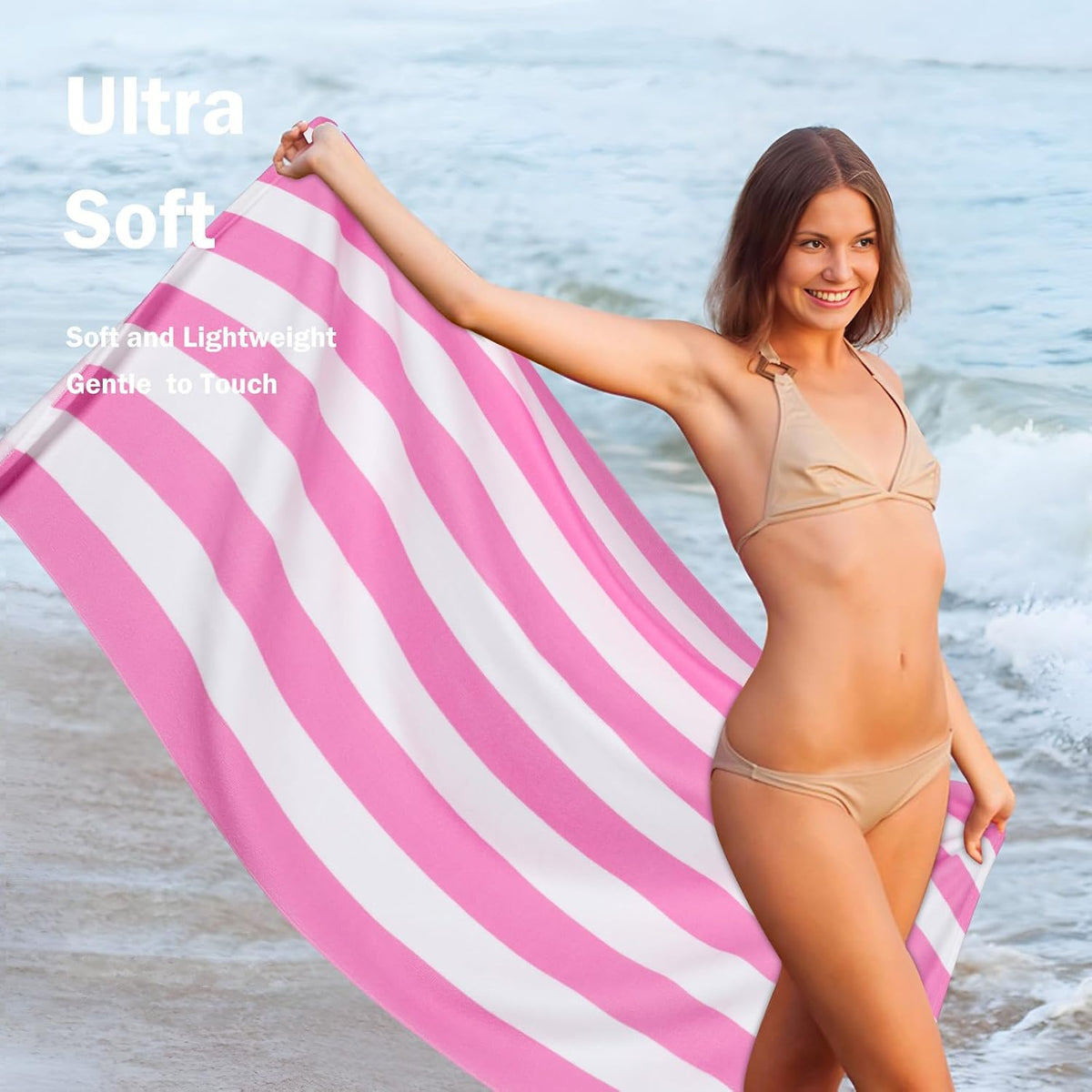 Microfiber Beach Towel Oversized - 70"x 35"Sand Free Quick Dry Lightweigh Beach Towels for Adults,Soft Extra Large Thin Travel Towel for Beach Accessories(Pink)