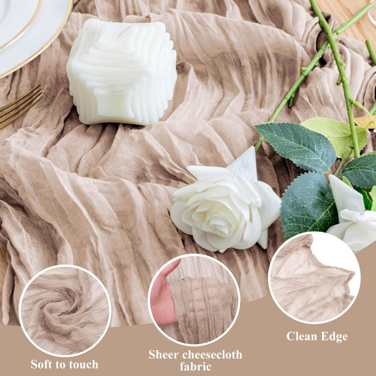 Cheesecloth Table Runner Nude Pink 10FT Boho Gauze Runner, 3 Pack