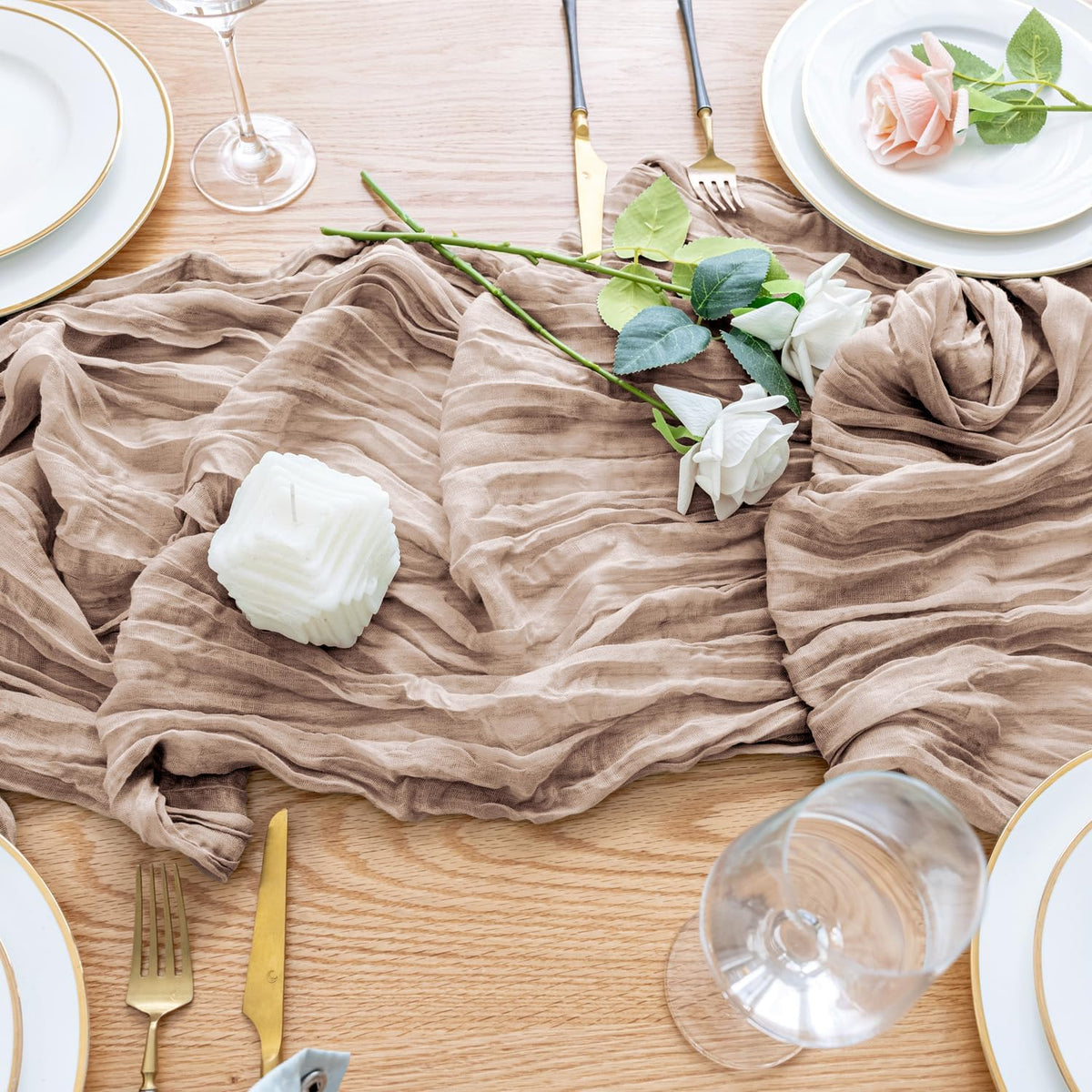 Cheesecloth Table Runner Nude Pink 10FT Boho Gauze Runner, 3 Pack