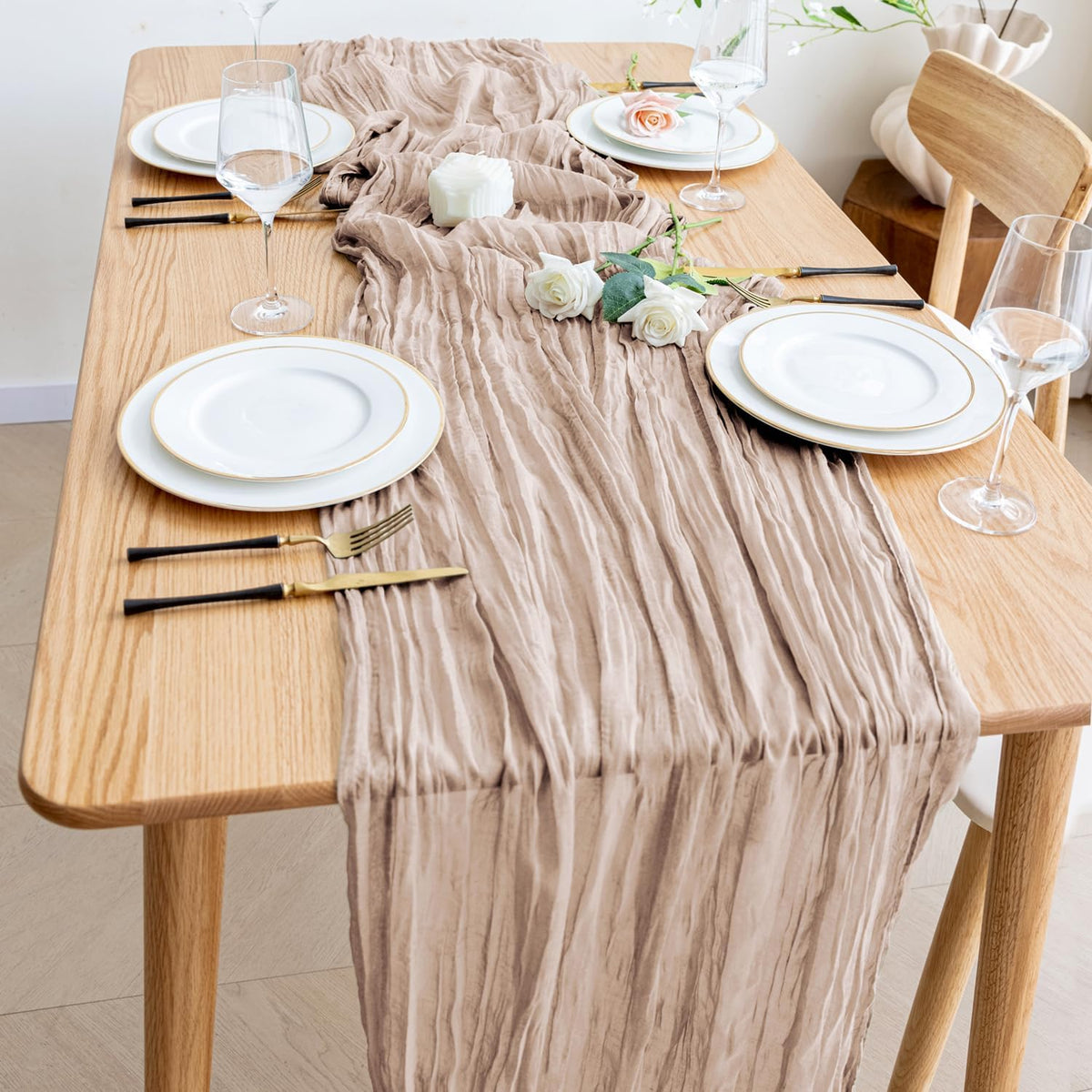 Cheesecloth Table Runner Nude Pink 10FT Boho Gauze Runner, 3 Pack