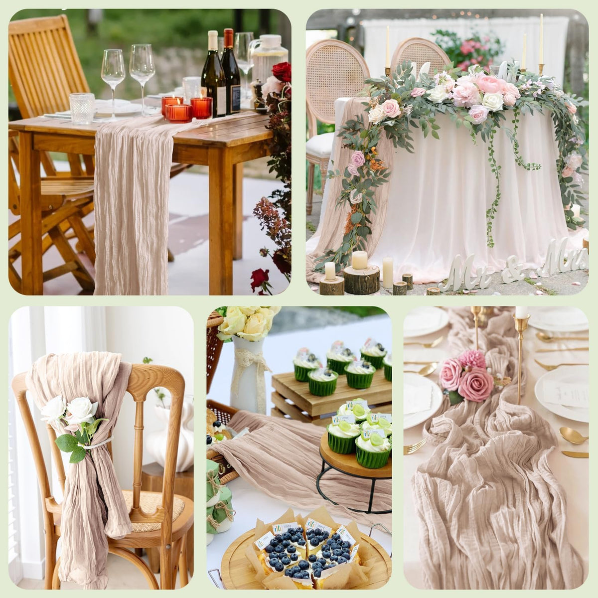 Cheesecloth Table Runner Nude Pink 10FT Boho Gauze Runner, 3 Pack