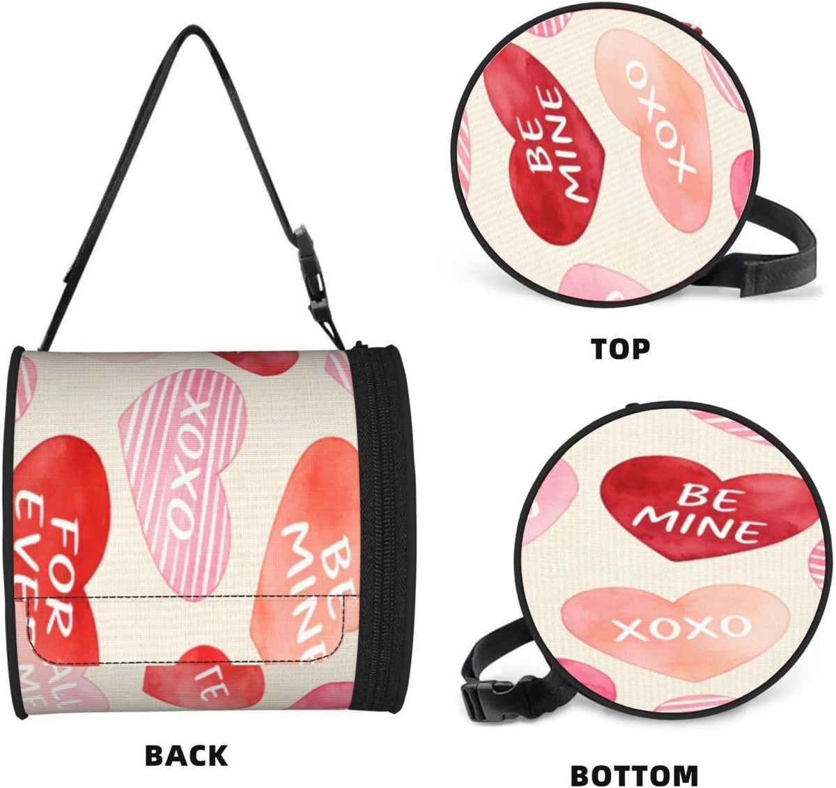 Round Tissue Holder Bag Car Hanging Tissue Boxes Cover with Adjustable Strap Foldable Roll Storage Bags with Zipper Tissues Case Organizer for Home Decor Toilet Office(Pink True Love)