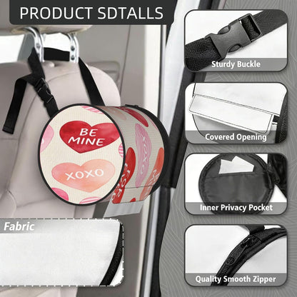 Round Tissue Holder Bag Car Hanging Tissue Boxes Cover with Adjustable Strap Foldable Roll Storage Bags with Zipper Tissues Case Organizer for Home Decor Toilet Office(Pink True Love)