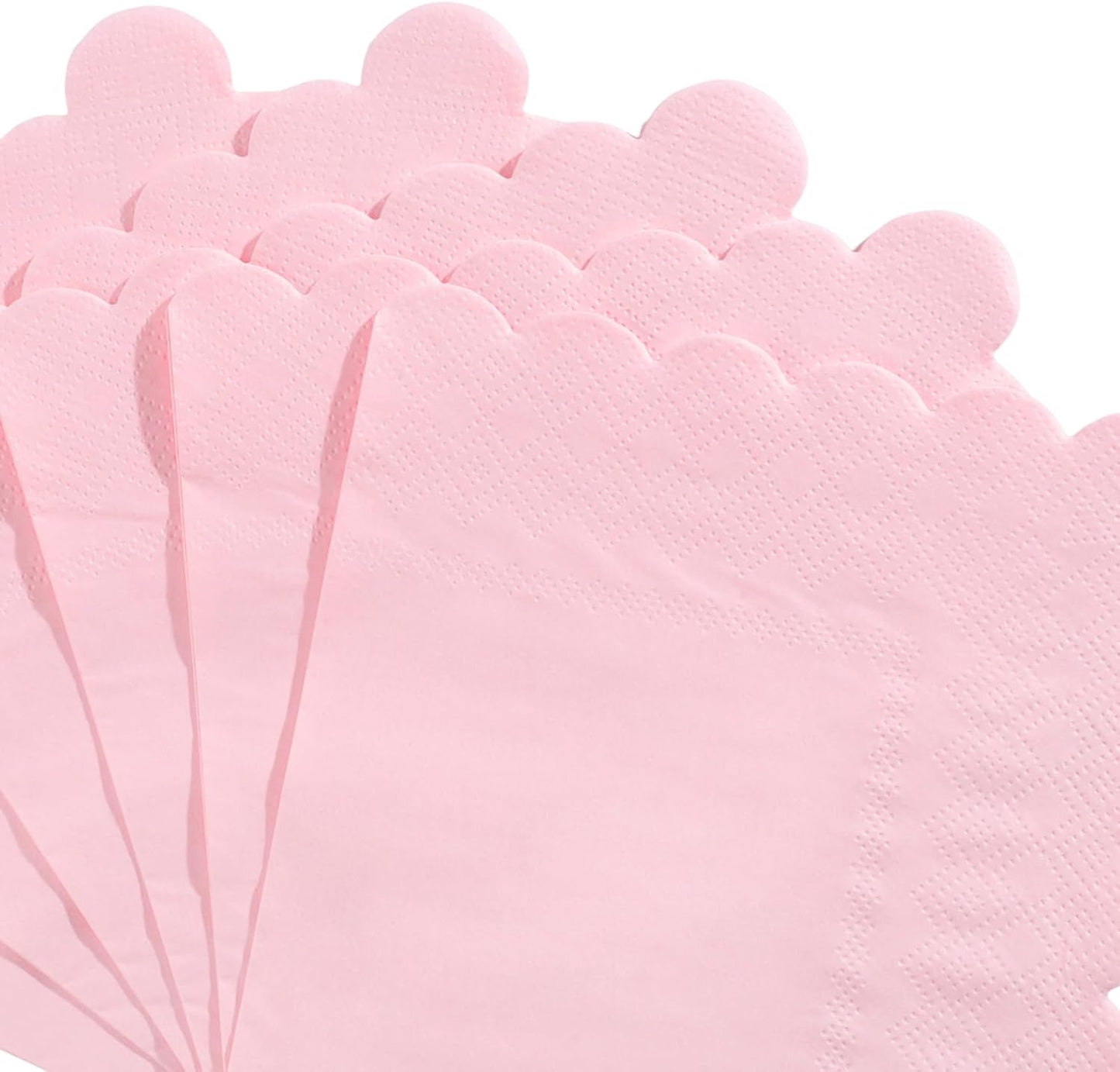 NatNarr 120 Pcs Cocktail Napkins Pink Paper Napkins Light Pink Dessert Beverage Napkin Cute Scalloped Party Napkin for Baby Bridal Shower, Birthday, 5 x 5 Inch