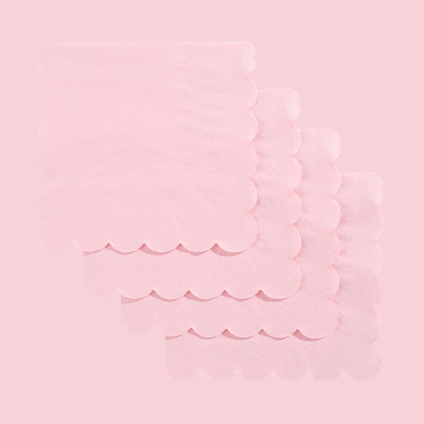NatNarr 120 Pcs Cocktail Napkins Pink Paper Napkins Light Pink Dessert Beverage Napkin Cute Scalloped Party Napkin for Baby Bridal Shower, Birthday, 5 x 5 Inch