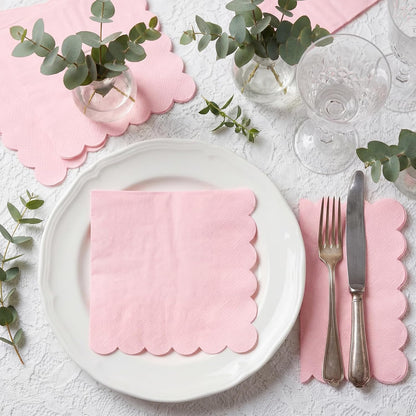 NatNarr 120 Pcs Cocktail Napkins Pink Paper Napkins Light Pink Dessert Beverage Napkin Cute Scalloped Party Napkin for Baby Bridal Shower, Birthday, 5 x 5 Inch