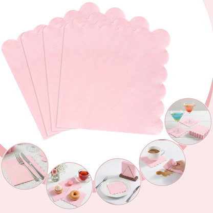NatNarr 120 Pcs Cocktail Napkins Pink Paper Napkins Light Pink Dessert Beverage Napkin Cute Scalloped Party Napkin for Baby Bridal Shower, Birthday, 5 x 5 Inch