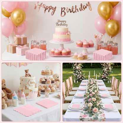 NatNarr 120 Pcs Cocktail Napkins Pink Paper Napkins Light Pink Dessert Beverage Napkin Cute Scalloped Party Napkin for Baby Bridal Shower, Birthday, 5 x 5 Inch