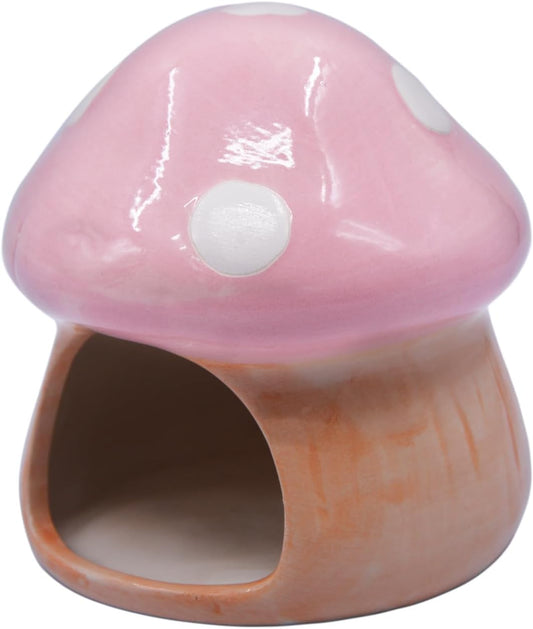 Aquarium Mushroom House Decorations, Ceramic Fish Tank Hideout Landscaping, Small Fish Hideaway Spawning Cave Decor for Shrimp Goldfish (Pink)