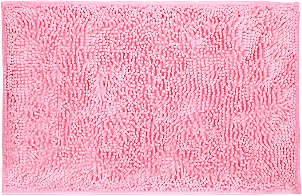 Rugs for Bathroom Slip-Resistant Shag Chenille Bath Mat Extra Soft and Absorbent Rug Shower Room Machine-Washable Fast Dry（Pink 17"x24"）