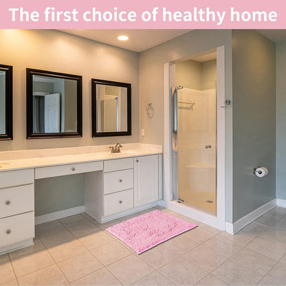 Rugs for Bathroom Slip-Resistant Shag Chenille Bath Mat Extra Soft and Absorbent Rug Shower Room Machine-Washable Fast Dry（Pink 17"x24"）
