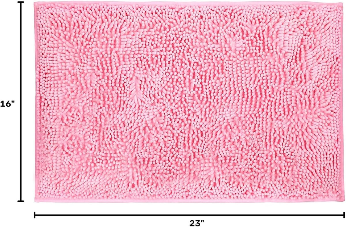 Rugs for Bathroom Slip-Resistant Shag Chenille Bath Mat Extra Soft and Absorbent Rug Shower Room Machine-Washable Fast Dry（Pink 17"x24"）