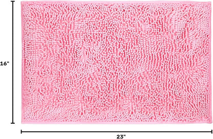 Rugs for Bathroom Slip-Resistant Shag Chenille Bath Mat Extra Soft and Absorbent Rug Shower Room Machine-Washable Fast Dry（Pink 17"x24"）