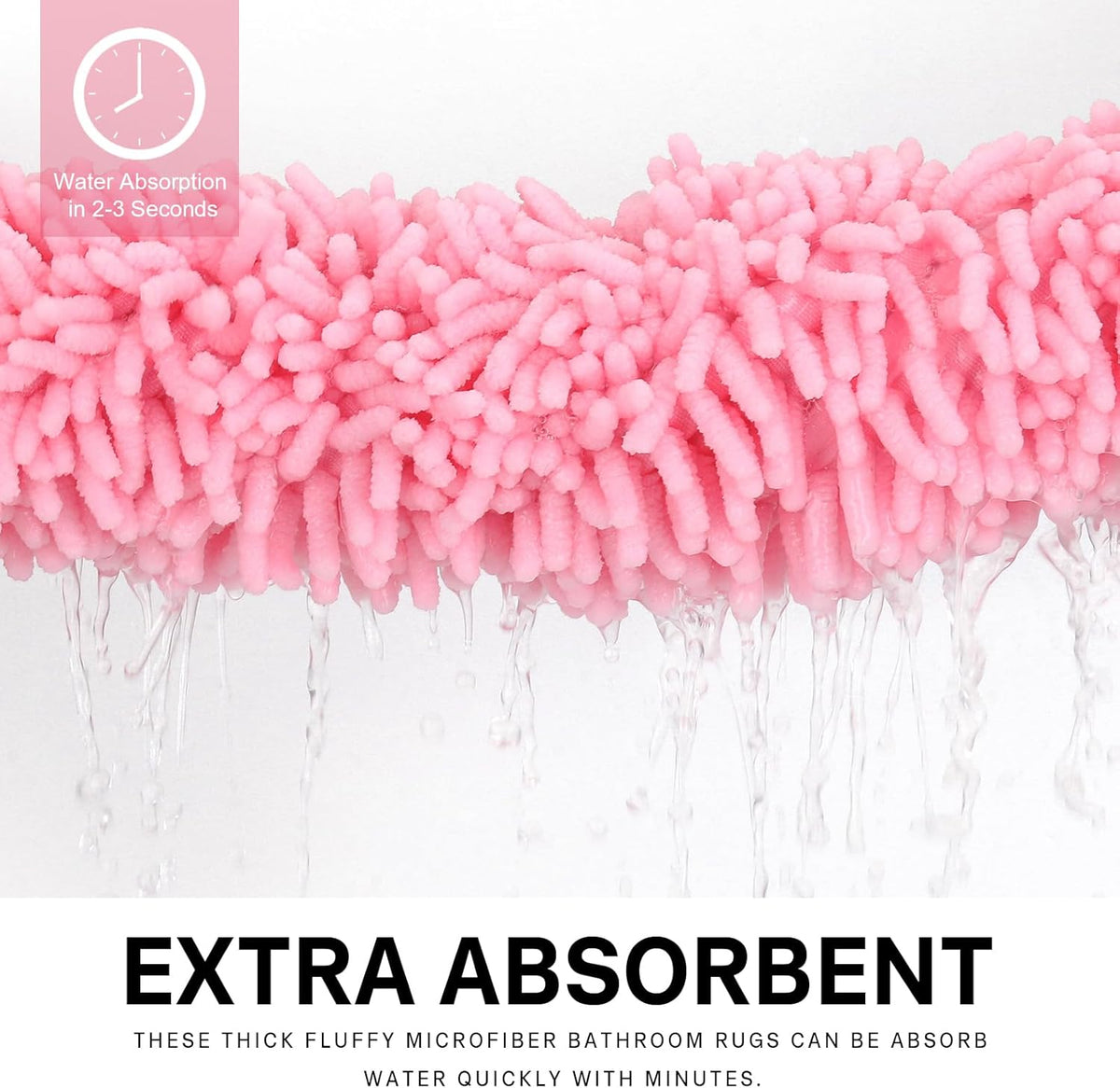 Rugs for Bathroom Slip-Resistant Shag Chenille Bath Mat Extra Soft and Absorbent Rug Shower Room Machine-Washable Fast Dry（Pink 17"x24"）