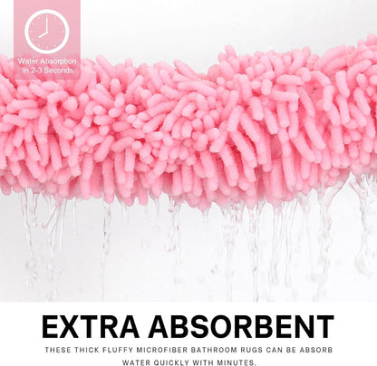 Rugs for Bathroom Slip-Resistant Shag Chenille Bath Mat Extra Soft and Absorbent Rug Shower Room Machine-Washable Fast Dry（Pink 17"x24"）