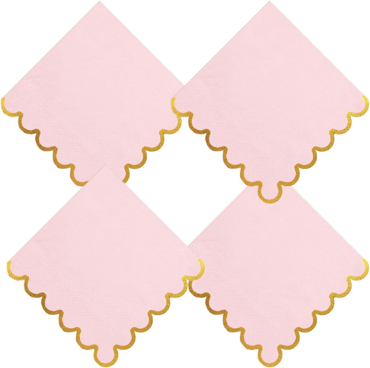 100 pack Pink Cocktail Napkins with Gold Foil Accents Scalloped Edges 5 x 5 inch Beverage Disposable Napkin Party Decoration Wedding Bridal and Baby Shower Dinner Lunch Supplies